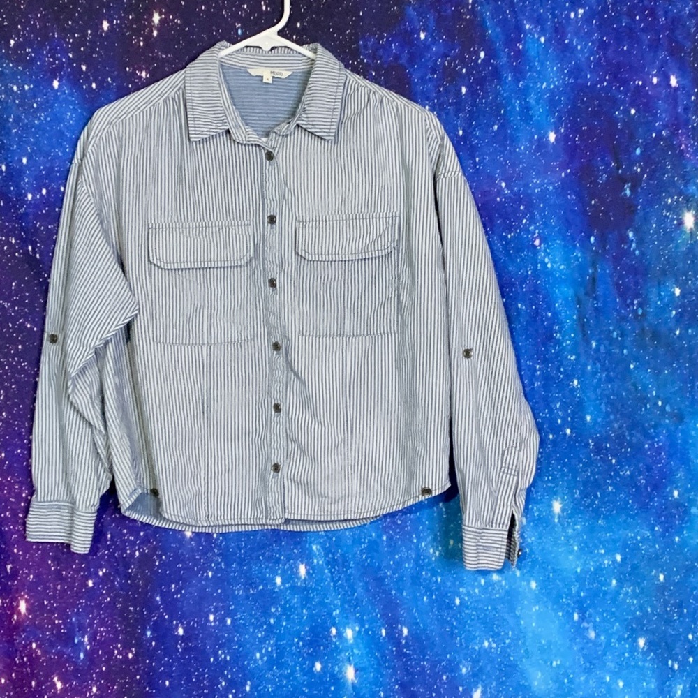 Mixxo- Blue & White Striped Button up Top Small